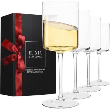 Imagem de Copos de vinho, grande conjunto de 4 taças de vinho tinto ou branco – para mulheres, homens, casamento, aniversário, Natal, aniversário – 14oz, 100% cristal sem chumbo, Clear, 14oz, 4