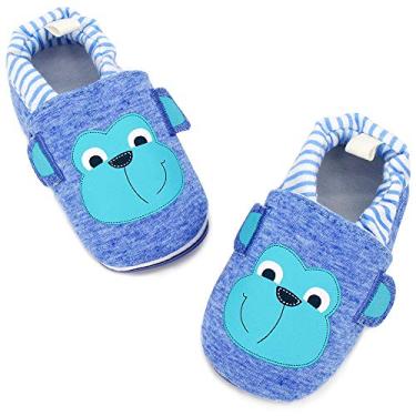 Imagem de LAFEGEN Sapatos de caminhada para bebês meninos e meninas com sola macia antiderrapante, mocassim infantil para recém-nascidos, primeiro andador, chinelo para berço (6 a 24 meses), 01 Blue Monkey, 9-12 Months Infant