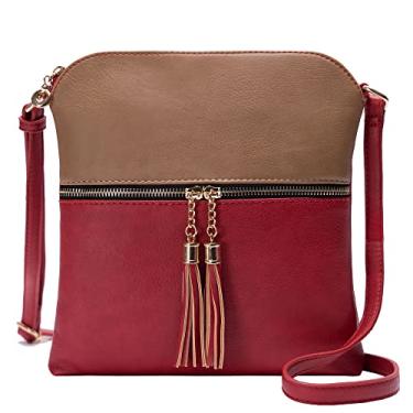 Imagem de Solene Bolsa tiracolo feminina leve média com borla, tamanho perfeito para uso diário, viagens, Pedra vermelha 5, Medium