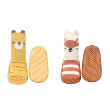 Imagem de BEHELE Pantufa antiderrapante para bebês e meninas para meninos e meninas, 2 pares, Estilo 1, 12-18 meses
