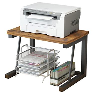 Imagem de YEIBOOFU Suporte de impressora de mesa, prateleira de impressora rústica de madeira de 2 camadas para impressora 3D e laser, scanner, copiadora, organizador de armazenamento de espaço pequeno durável para cozinha de escritório doméstico (2 camadas, marrom)