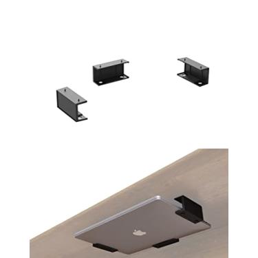 Imagem de ZZHDESBY Gaveta para laptop embaixo da mesa com adesivo e parafuso para Macbooks, teclado, roteadores, modems, caixa de cabo, switch de rede e mais (preto)