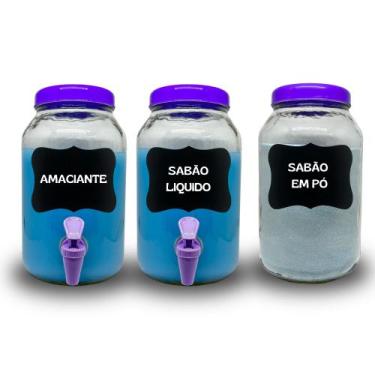 Imagem de Kit Para Lavanderia, Pote para Sabão em Pó, Sabão Liquido e Amaciante 