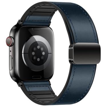 Imagem de Eweison Pulseiras de couro genuíno compatíveis com Apple Watch séries 10, 9, 8, 7, 6, 5 e 49 mm, para Apple Watch séries 10, 9, 8, 7, 6, 5, 4 e SE Ultra/Ultra 2 de 44 mm, 45 mm, 46 mm e 49 mm