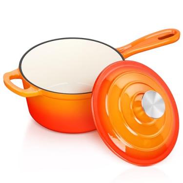 Imagem de Leonyo Panela de Ferro Fundido Esmaltado com Tampa, 2 Litros, Redonda, Laranja, Para Todos os Cooktops, Fácil de Limpar