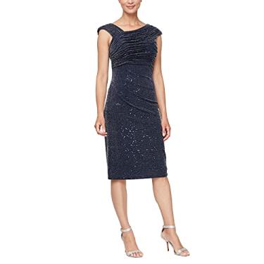 Imagem de Alex Evenings Vestidos femininos bordados curtos, Azul-marinho, prata, 50