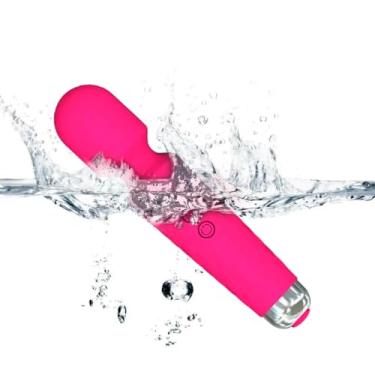 Imagem de Massageador Íntimo de Silicone Recarregável USB – Discreto e Seguro. Massageador Elétrico Portátil Varinha, 28 Modos de Vibração, 8 Níveis de Intensidade, Cabeça Flexível 360° Rosa.