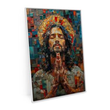 Imagem de Quadro Jesus Em Ladrilhos Religioso Para Sala 90x60 Cm Vidro - Bimper 