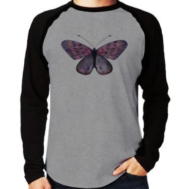 Imagem de Camiseta Raglan Borboleta Lilás Manga Longa - Foca na Moda, Cinza, Pre