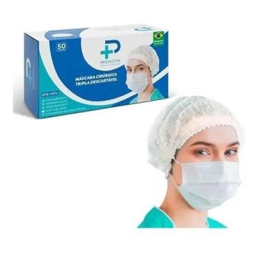 Imagem de Máscara Cirúrgica Descartável  Tripla Com Clip Nasal Branca Protectme 
