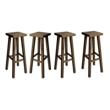Imagem de Kit 4 Banqueta Alta Hardman Madeira Padrão Nogueira Assento Quadrado -