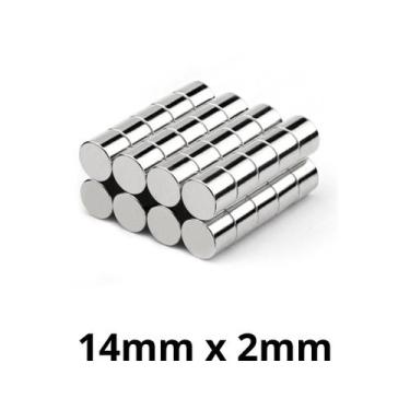 Imagem de Kit 50 Peças Imã Neodímio Disco Magnético N35  14 x 2 mm Super Forte P