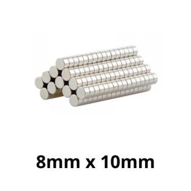 Imagem de Kit 50 Peças Imã Neodímio Disco Magnético N35  8 x 10 mm Super Forte P