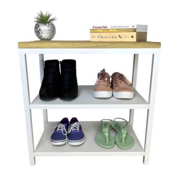 Imagem de Banco Sapateira Strassis Design SD-5003-50 Metal e Madeira Cor: Branca