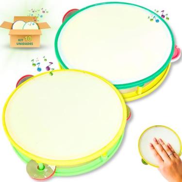 Imagem de Kit 10 Pandeiros De Brinquedo Pandeirinho Infantil Colorido - Europio