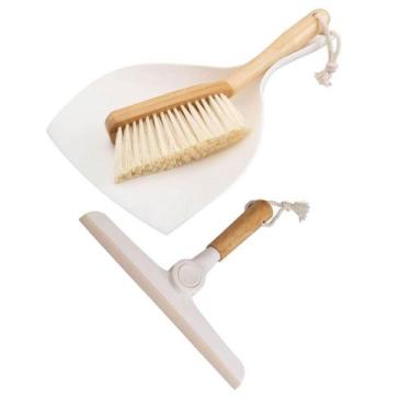 Imagem de Kit com 01 Rodo de Pia e 01 Escova com Pá em Bambu Off White - Oikos