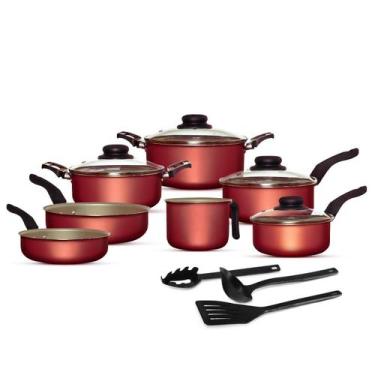 Imagem de Jogo de Panelas 10 Peças Antiaderente com Tampa de Vidro e Utensílios 