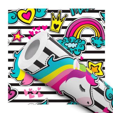 Imagem de Papel de Parede Adesivo Unicórnio Listrado Colorido Arco Íris Menina I