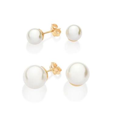 Imagem de Kit Brincos Rommanel Joias Perola Antialergico Folheado a Ouro 18k