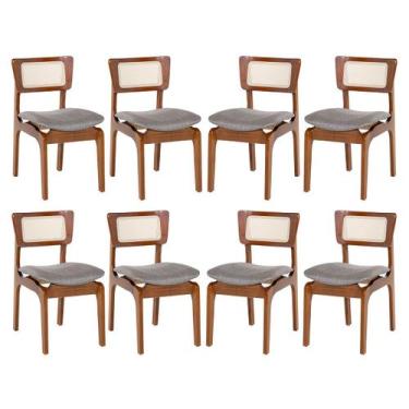Imagem de Kit 8 Cadeiras de Jantar Portugal em Madeira Imbuia Tela Rattan Linho 