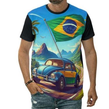 Imagem de Camiseta Fusca Azul Carro Bandeira Do Brasil Paisagem Arte - Darkwood,