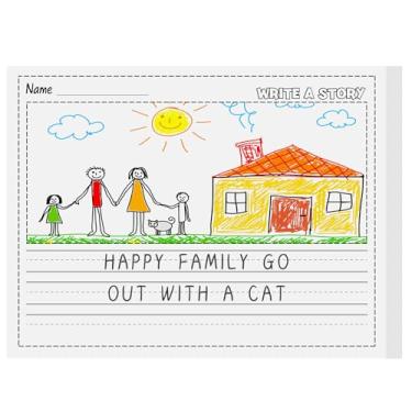 Imagem de Eaasty 100 folhas de papel de escrita à mão para crianças, diário com espaço para histórias e linhas pontilhadas, cadernos de composição primária de 28 x 21,6 cm para jardim de infância, crianças