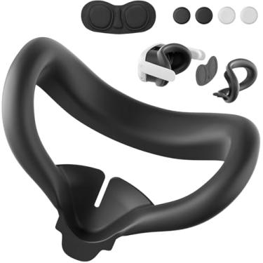 Imagem de Kit de almofada facial de silicone para Meta Quest 3, macio, durável, lavável, à prova de suor, à prova de luz, antivazamento para Oculus/Meta Quest 3. Inclui capa de lente Meta Quest 3 e tampas de