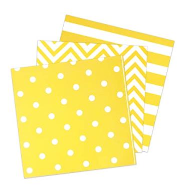 Imagem de Guardanapos descartáveis listrados Chevron bolinhas de papel amarelo almoço festa 60 unidades 33.0 cmx33.0 cm