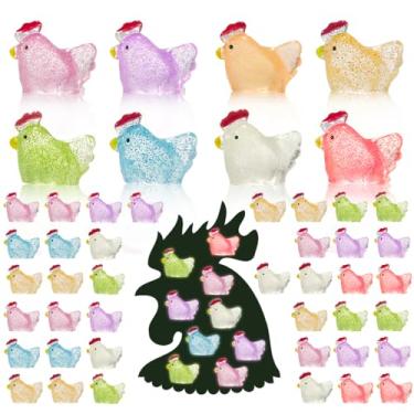 Imagem de AWEELON 120 peças mini estatuetas de frango com glitter que brilham no escuro minúsculas galinhas de resina galinha fofa em miniatura encantos para casa de bonecas, jardim de fadas, decoração de casa