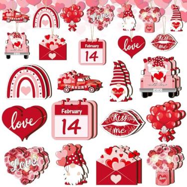 Imagem de 24 peças de enfeites de madeira para o dia dos namorados com cordas, amor, coração, caminhão, gnomo, para árvore, artesanato, decoração de pendurar, artigos de festa de aniversário de casamento