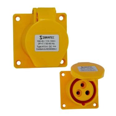 Imagem de Tomada de Embutir Industrial - 127V Amarelo 3P+T  de 4H - 127Vca - 16A Amarelo