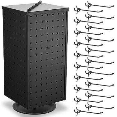 Imagem de Wesiti Suporte de exibição giratório de metal Pegboard com 20 ganchos, 4 lados, expositores de placa giratória de 43 cm, suportes de exibição de brincos de joias de 43 cm, suporte para colar de chaveiro para balcão de mesa de varejo (preto)