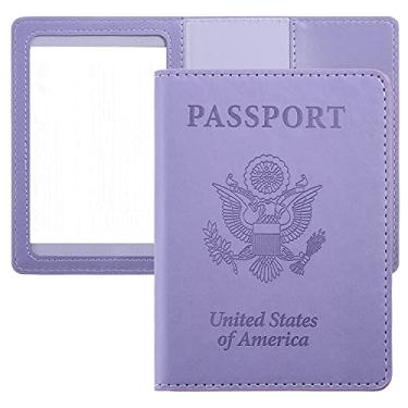 Imagem de Hübsch Porta-cartão de passaporte e vacina, capa de passaporte de couro PU com protetor de cartão de vacina CDC, carteira de passaporte atualizada para viagem para mulheres e homens (roxa)