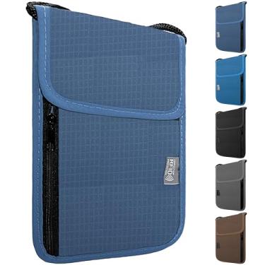 Imagem de Maiiu Carteira de pescoço de viagem com bloqueio RFID – bolsa organizadora para passaporte – bolsa de viagem portátil fácil de ocultar, Azul escuro, Bloqueio RFID