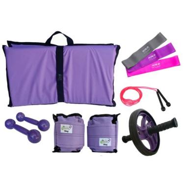 Imagem de Kit Tornozeleira 5KG Lilás + Halteres 5KG Lilás + Colchonete  Lilás + 