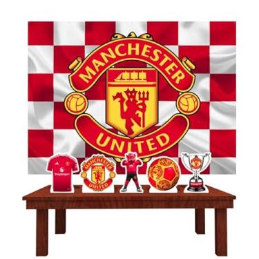 Imagem de Kit Decoração Festa de Aniversário Infantil Painel + Displays Futebol M. United