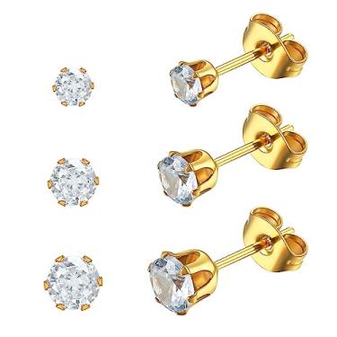 Imagem de Brincos de zircônia cúbica para mulheres, homens, meninas, 20G, aço inoxidável, conjunto de brincos CZ para cartilagem, lóbulo de hélice, piercing-3/4/5/6/7/8mm, Aço inoxidável Zircônia cúbica