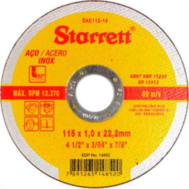 Imagem de Disco Starrett Inox 4.1/2X1,0X7/8'' - Kit C/12 PC