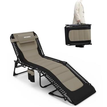 Imagem de WKFAMOUT Cadeira de praia dobrável ao ar livre acolchoada para adultos 664 Ibs espreguiçadeira de pátio para exterior ajustável 5 posições cadeira de praia reclinável com bolso para travesseiro