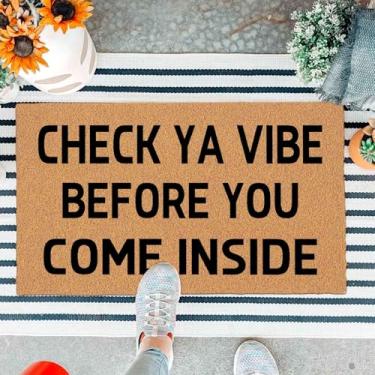 Imagem de Capacho engraçado para porta da frente, tapete de entrada ao ar livre, tapete marrom para entrada e vibração antes de entrar na casa, tapete com tapetes de boas-vindas resistentes para varanda frontal