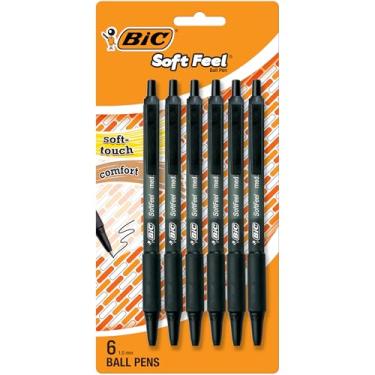 Imagem de BIC Canetas esferográficas pretas retráteis macias, ponta média (1,0 mm), pacote com 6 unidades, canetas pretas com aderência confortável de toque suave