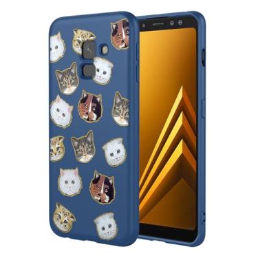 Imagem de HTXWXJC Capa de celular para Galaxy A8 2018, capa para Samsung A8 2018 SM-A530, à prova de choque, flexível, amortecedora, capa macia de TPU com estampa de gato para Samsung Galaxy A8 2018 gato azul