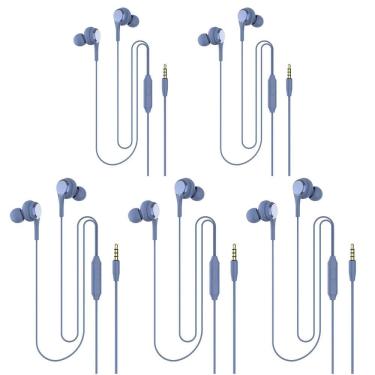 Imagem de Fones de ouvido com fio e pacotes de 5 fones de ouvido com microfone (azul)