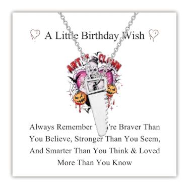 Imagem de WUSUANED Colar de motosserra assustadora, joia de filme horrível, presente de aniversário de assassino de palhaço, presente de coringa de terror para fãs, Metal, Sem Pedra Preciosa