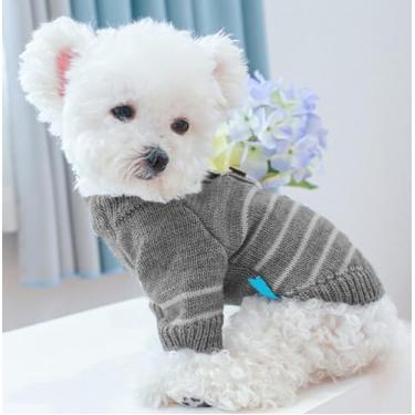 Imagem de BasicM Casaco quente de inverno para cães, suéter, malha, listrado, botão, decoração, roupas para animais de estimação para filhotes Yorkie Bichon Frise (G)
