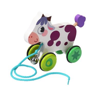 Imagem de Vaca genérica de brinquedo de madeira Animal Push Toy para crianças de 1 a 3 anos