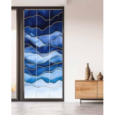 Imagem de Película de privacidade para janela, película de escurecimento unidirecional com bloqueio solar UV azul marinho ombré, película de janela blackout unidirecional, arte abstrata, luxo, não adesivo,
