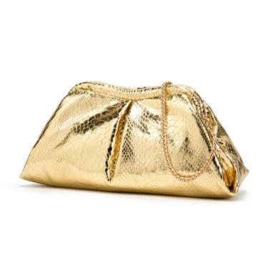 Imagem de JRNDNIUO Bolsa feminina de couro PU, bolsa franzida, bolsa noturna dourada com corrente removível, Dourado