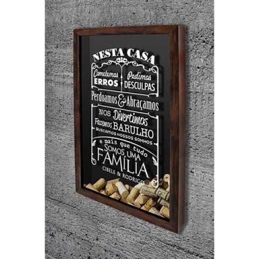 Imagem de Quadro Porta Tampinhas Nesta Casa - Quadro Novo, Marrom, 37x52