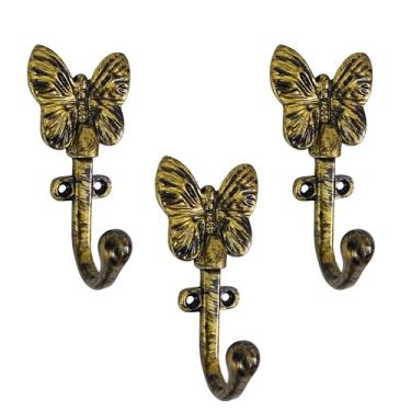 Imagem de AYZCORP Conjunto de 3 ganchos de ferro fundido em forma de borboleta para decoração de arte de parede - cabides em forma de borboleta e porta-chaves - cabide de roupas e mochila - ganchos para casaco,